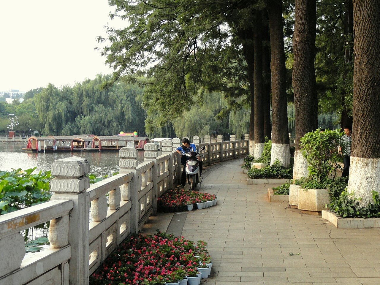 Green Lake Park in Kunming with trees and water