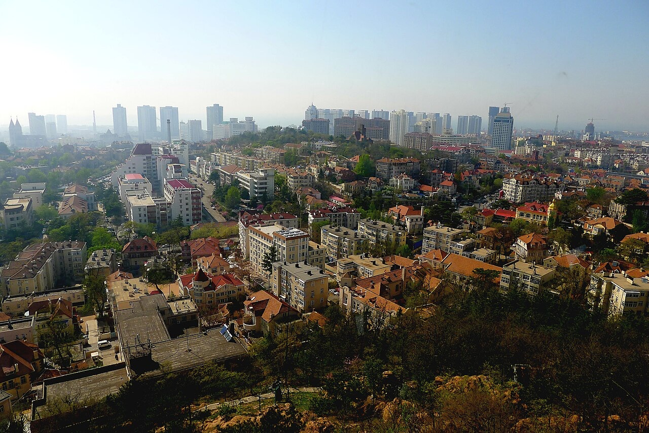 Aerial view of Qingdao city skyline