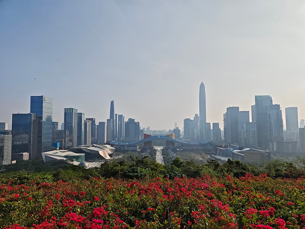 Shenzhen Civic Centre and Futian skyscrapers